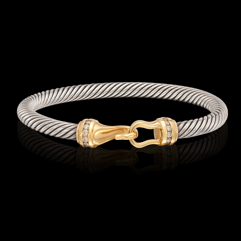 David Yurman Sterling, 18K Gold & Diamond Bracelet