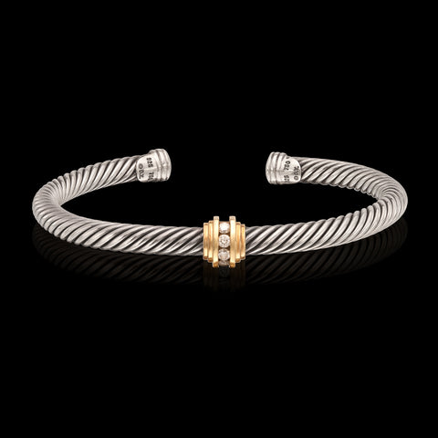 David Yurman Diamond, Sterling and 18K Gold Cuff Bracelet