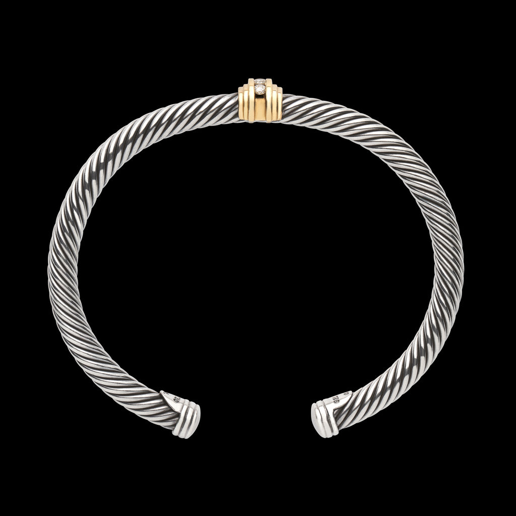 David Yurman Diamond, Sterling and 18K Gold Cuff Bracelet