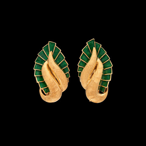 18k Yellow Gold & Enamel Clip Earrings