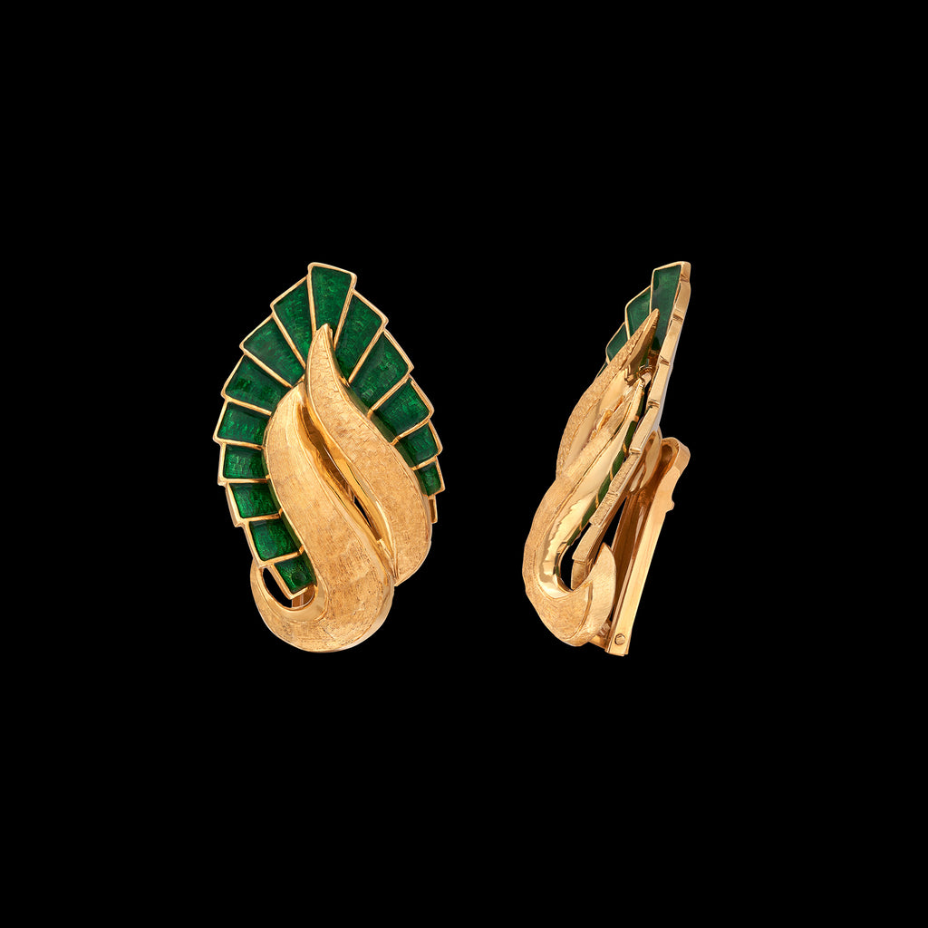 18k Yellow Gold & Enamel Clip Earrings