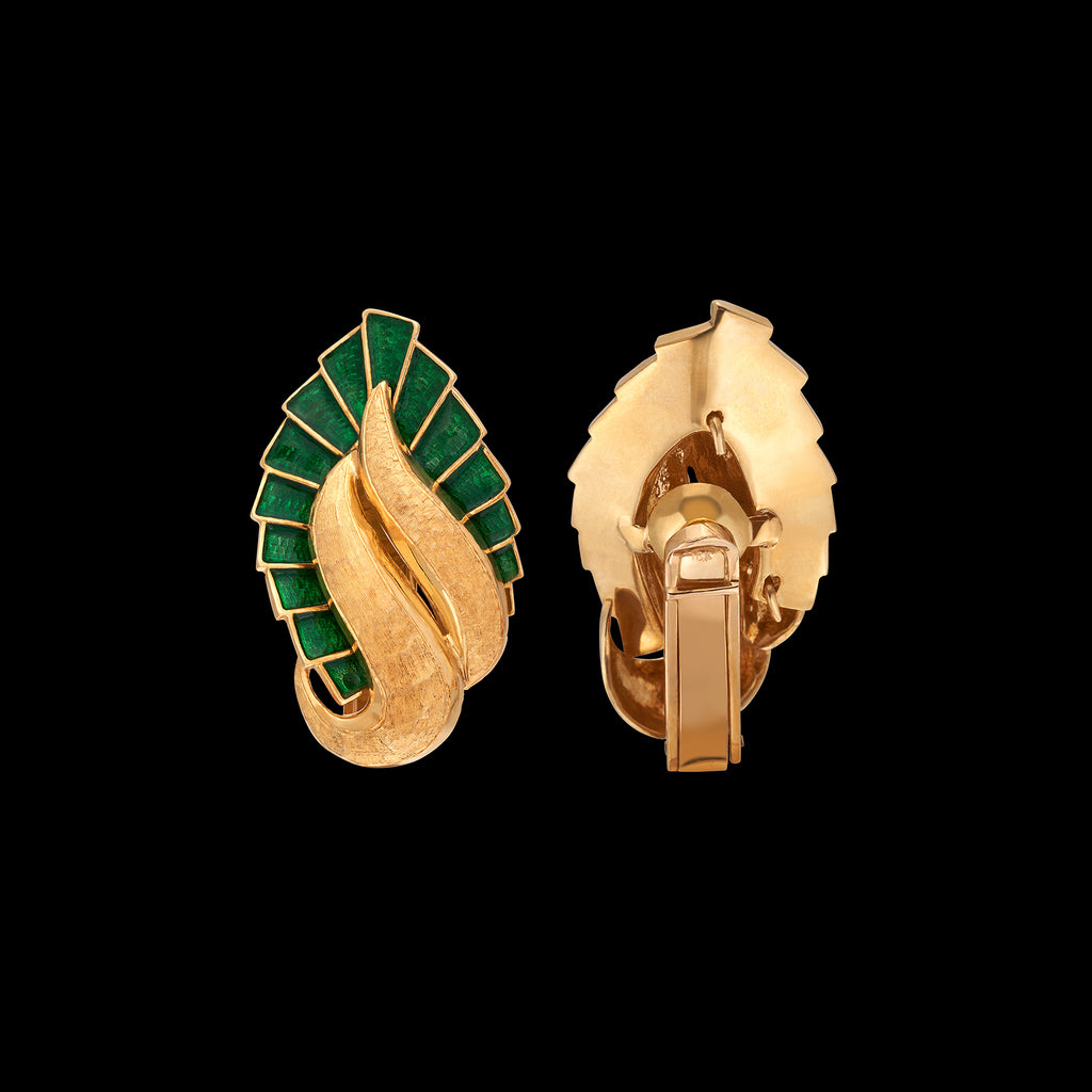 18k Yellow Gold & Enamel Clip Earrings