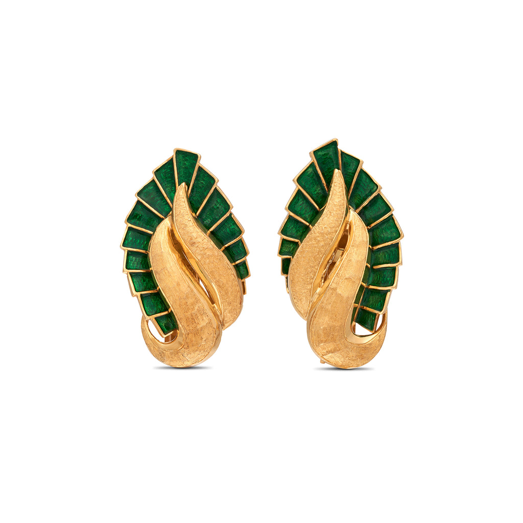 18k Yellow Gold & Enamel Clip Earrings