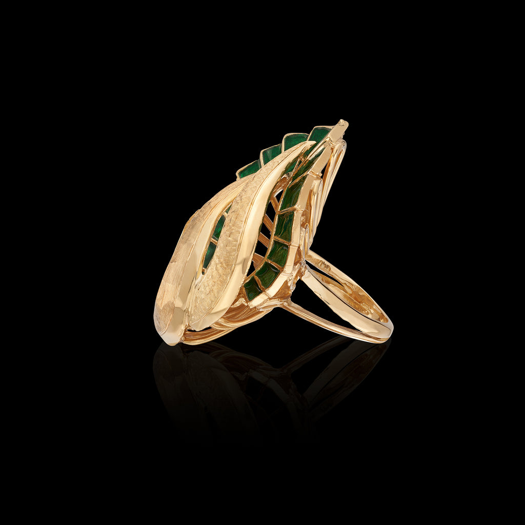 18k Yellow Gold & Green Enamel Ring