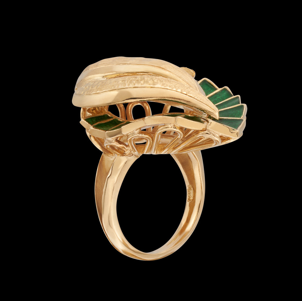 18k Yellow Gold & Green Enamel Ring