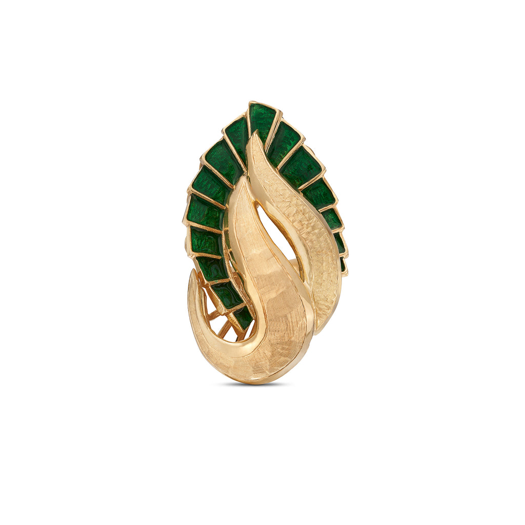 18k Yellow Gold & Green Enamel Ring