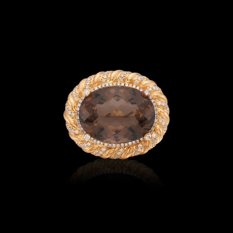 18k Yellow Gold Smokey Quartz & Diamond Ring