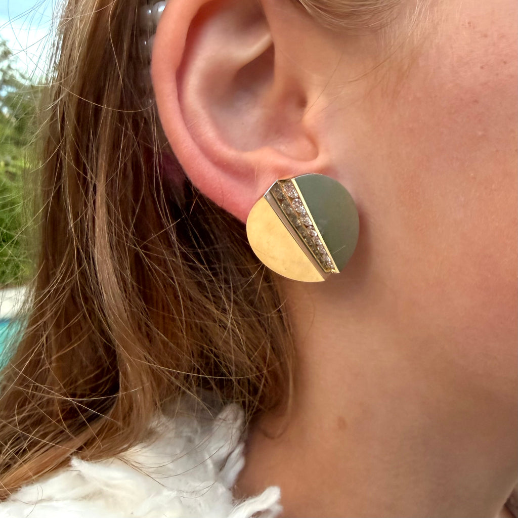 Contemporary 18k 2-Tone & Diamond Clip Earrings