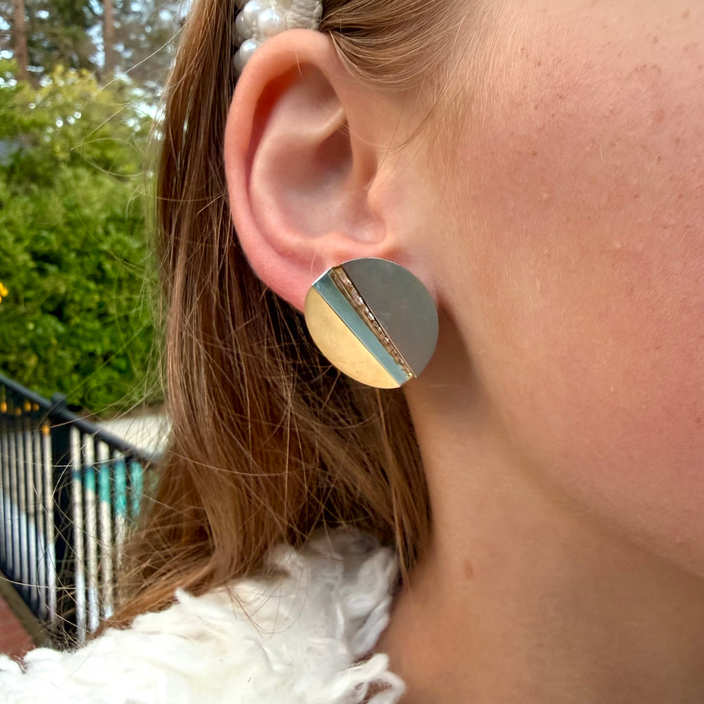 Contemporary 18k 2-Tone & Diamond Clip Earrings