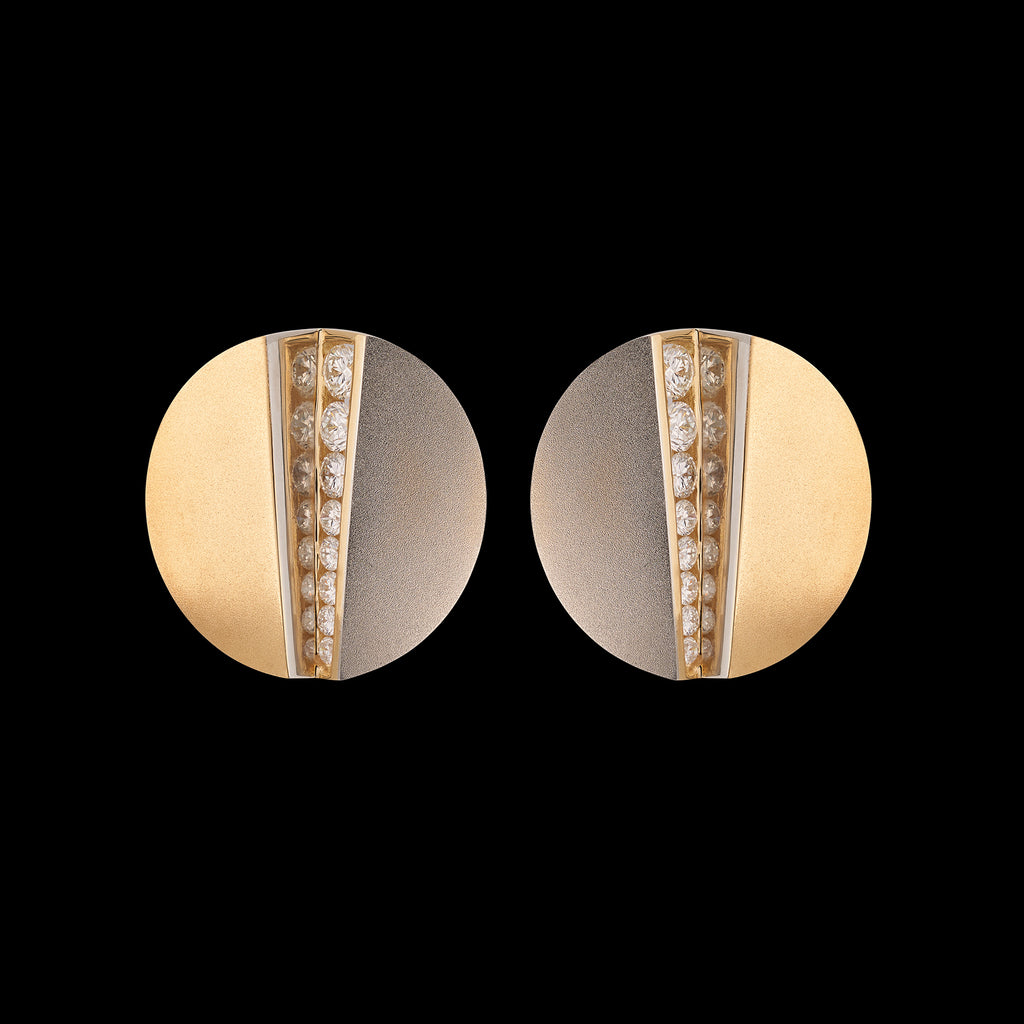 Contemporary 18k 2-Tone & Diamond Clip Earrings