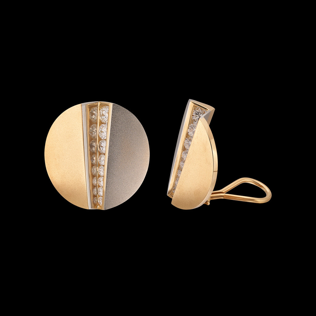 Contemporary 18k 2-Tone & Diamond Clip Earrings