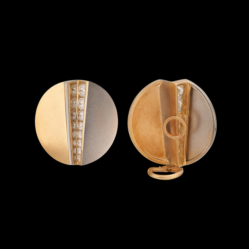 Contemporary 18k 2-Tone & Diamond Clip Earrings