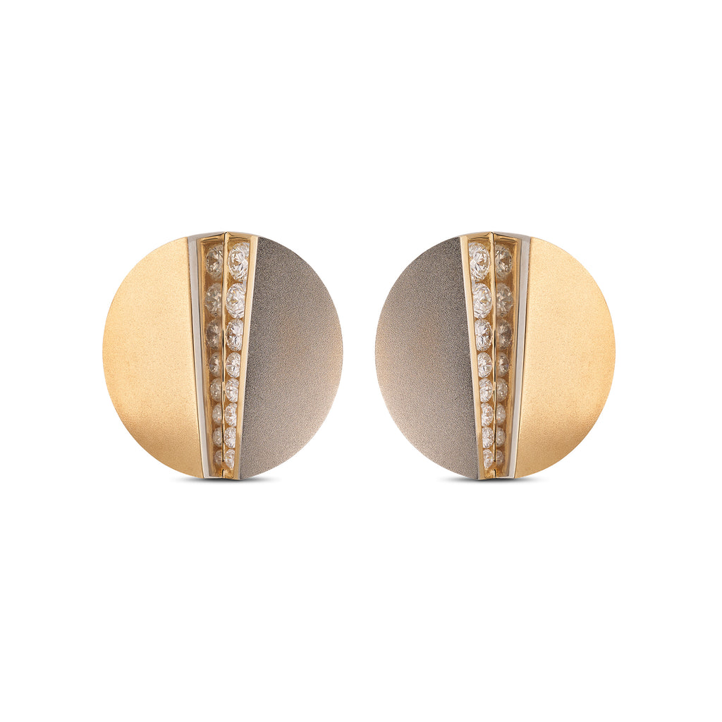 Contemporary 18k 2-Tone & Diamond Clip Earrings