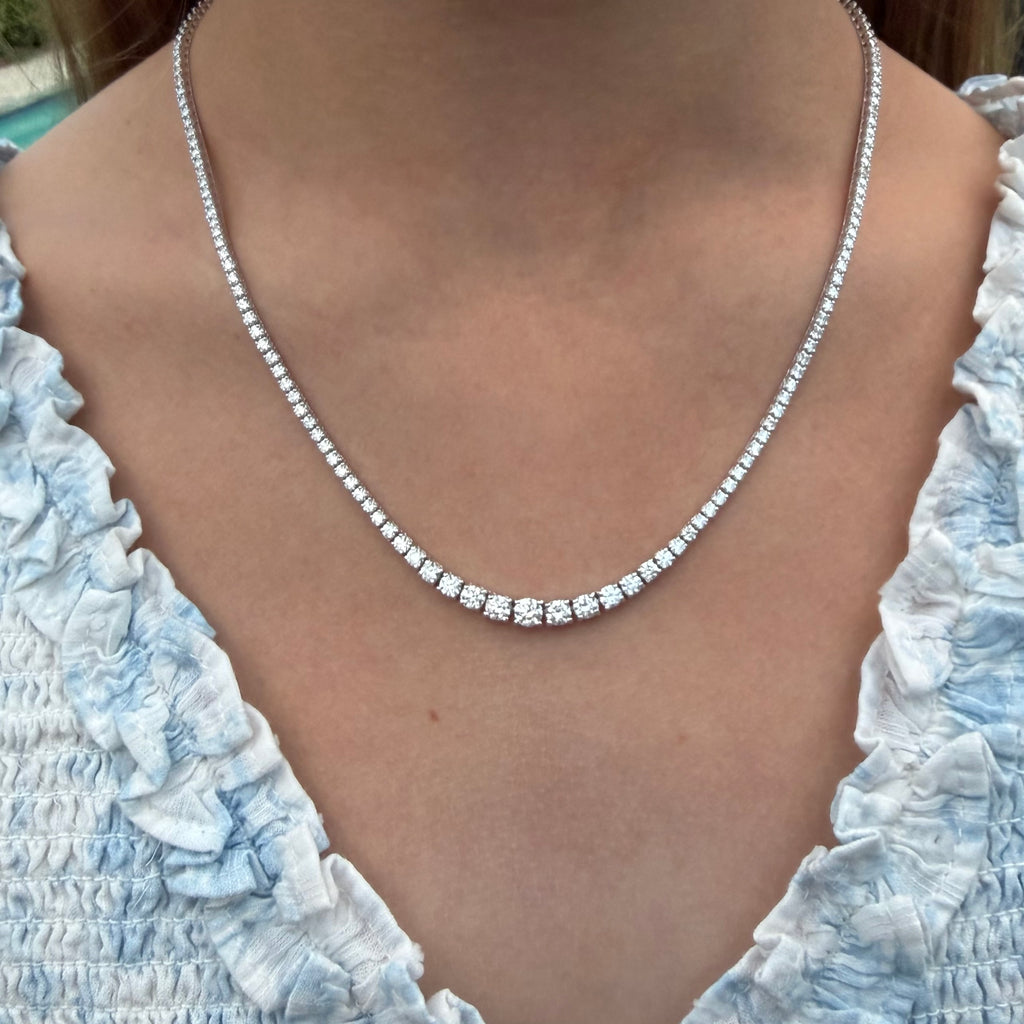 14k White Gold Diamond Riviere Necklace
