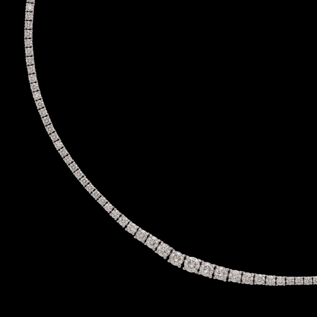 14k White Gold Diamond Riviere Necklace