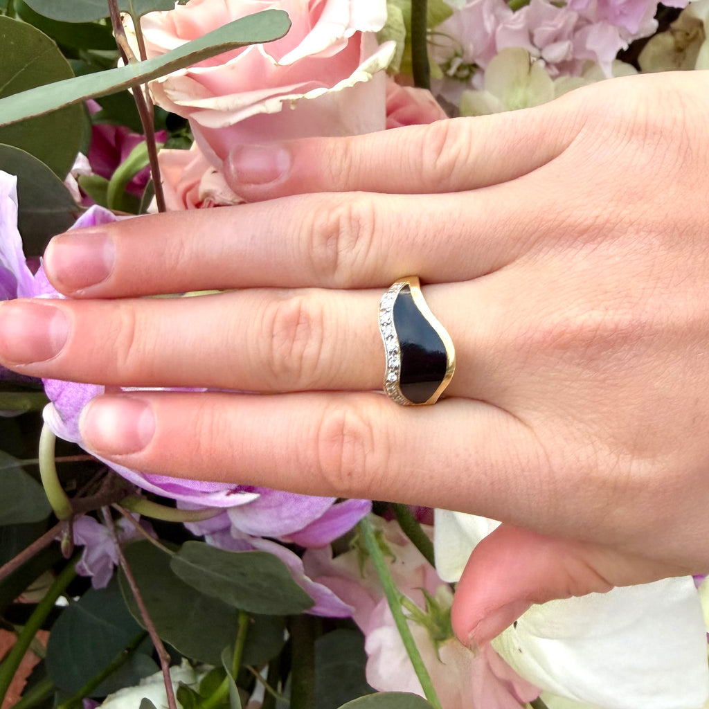 Bernard Passman 18k Gold, Coral and Diamond Ring
