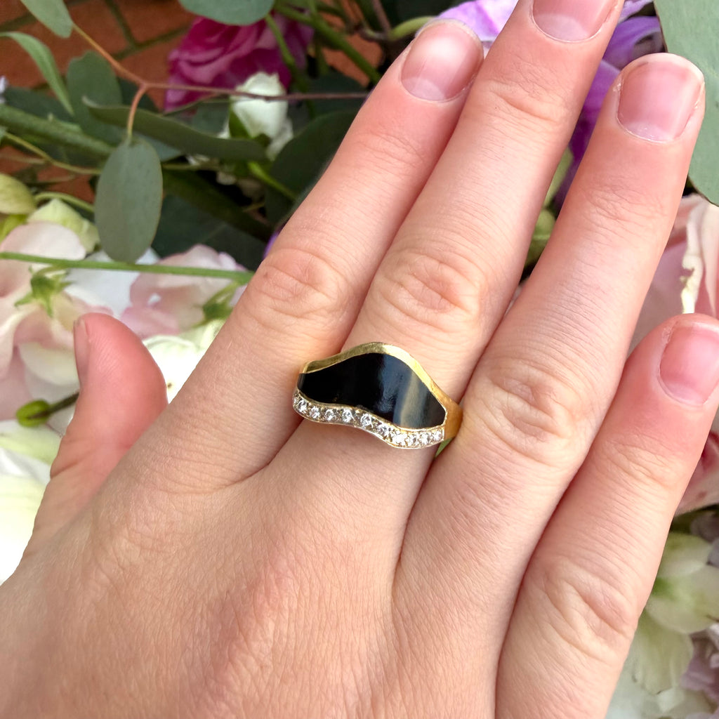 Bernard Passman 18k Gold, Coral and Diamond Ring