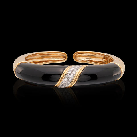 Trio 18k Yellow Gold Onyx & Diamond Cuff Bracelet