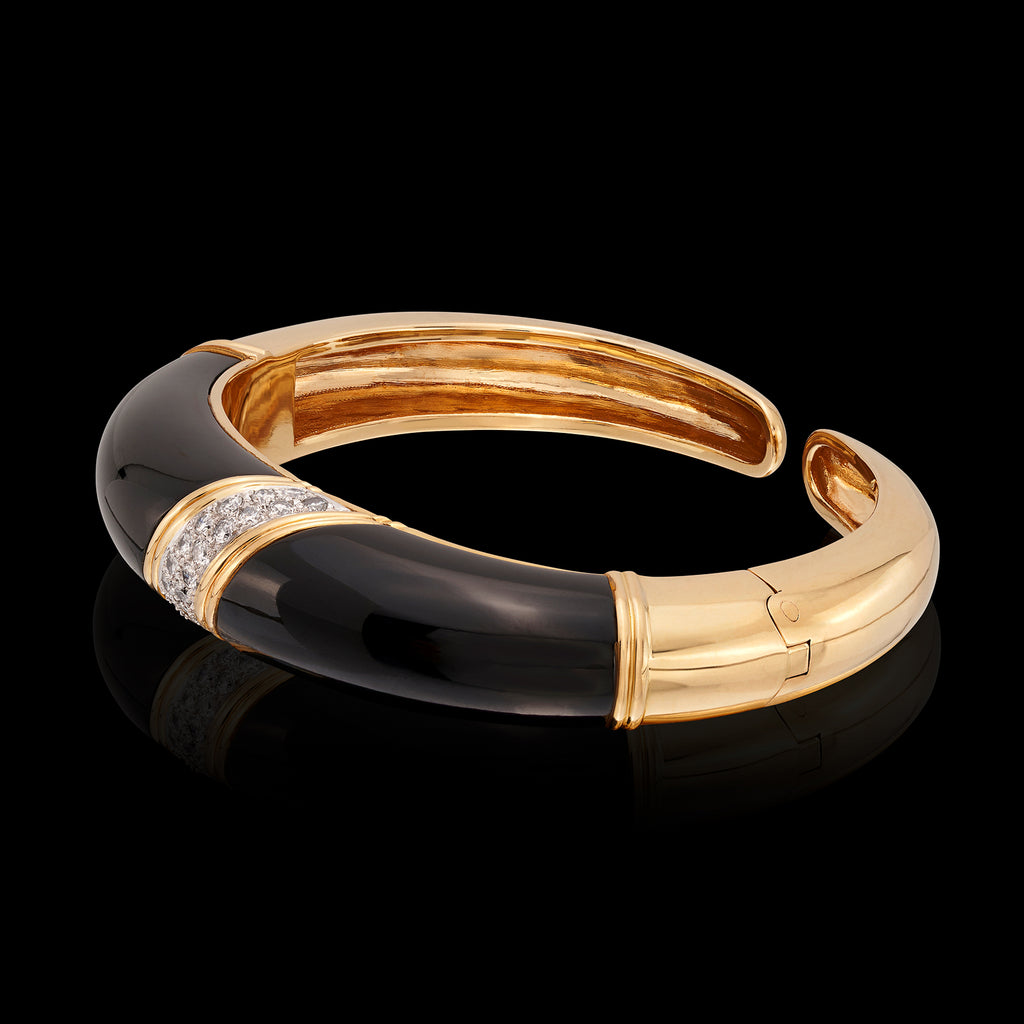 Trio 18k Yellow Gold Onyx & Diamond Cuff Bracelet
