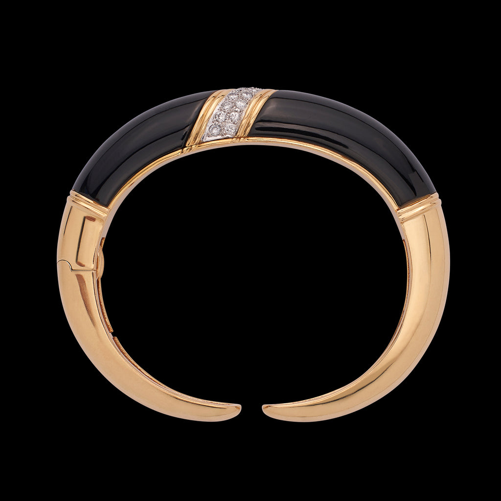 Trio 18k Yellow Gold Onyx & Diamond Cuff Bracelet