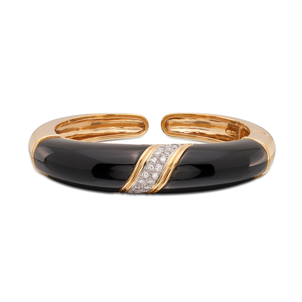 Trio 18k Yellow Gold Onyx & Diamond Cuff Bracelet