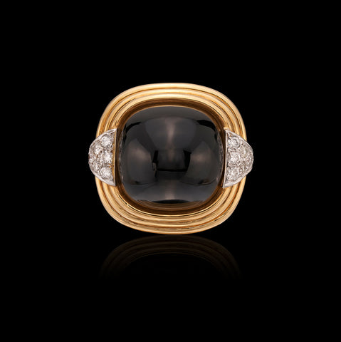 Trio 18k Yellow Gold, Onyx & Diamond Ring