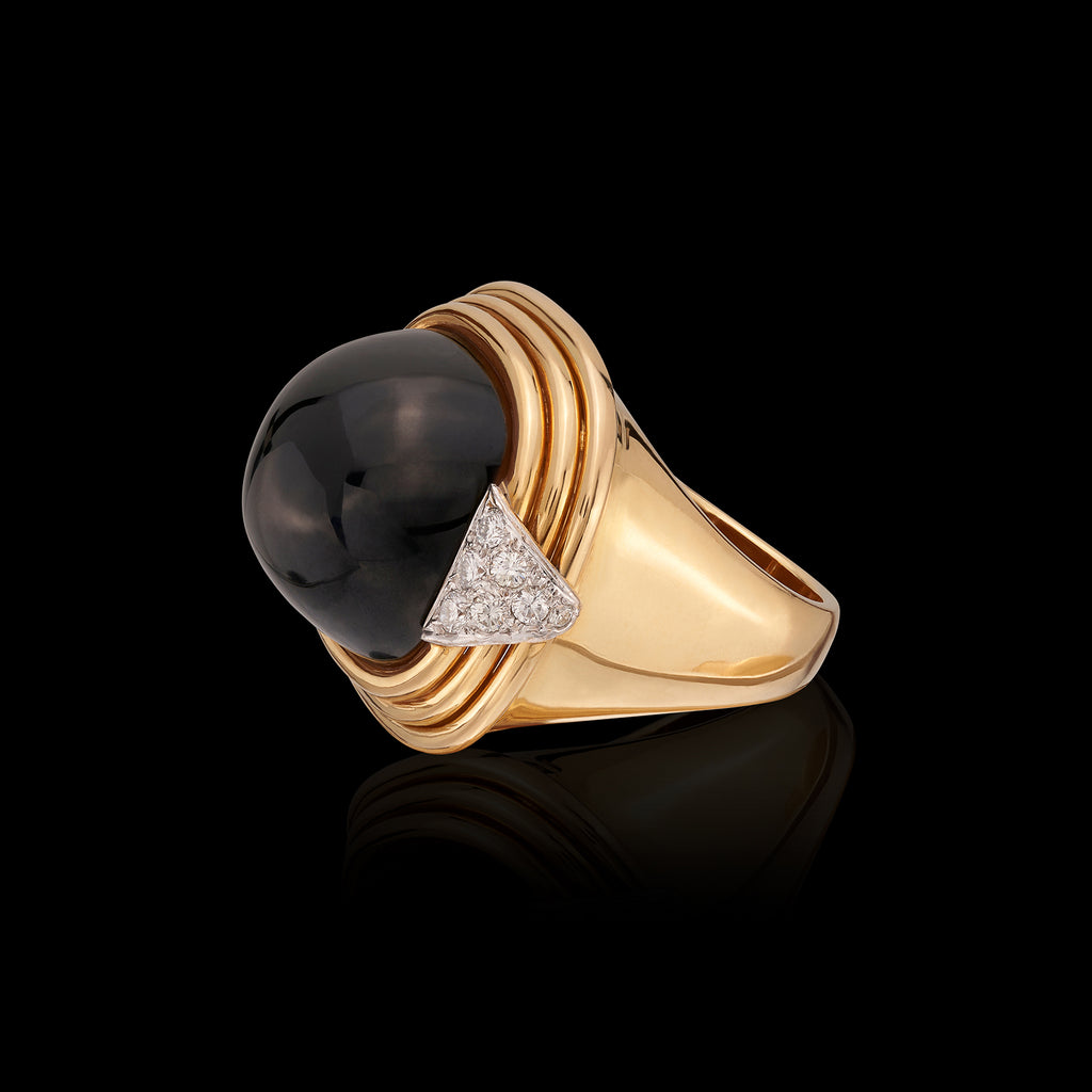 Trio 18k Yellow Gold, Onyx & Diamond Ring