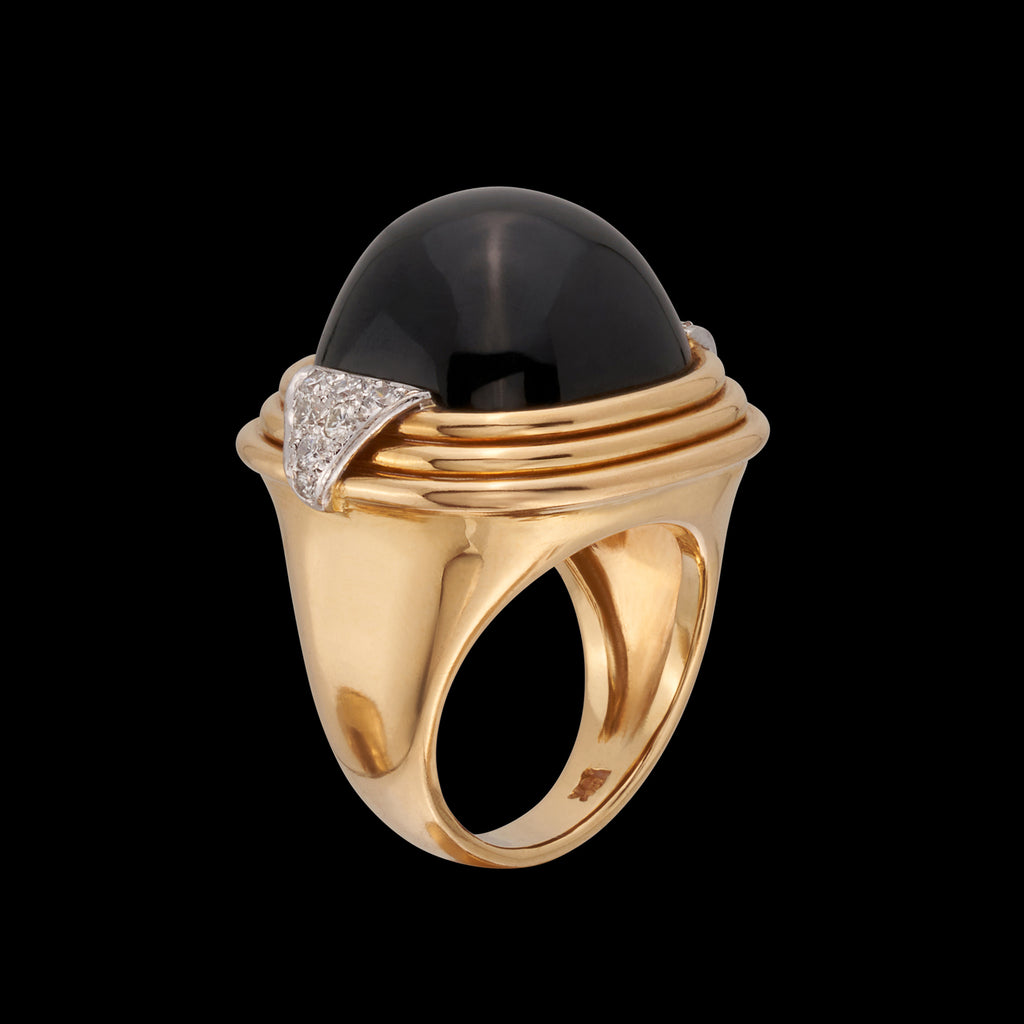 Trio 18k Yellow Gold, Onyx & Diamond Ring