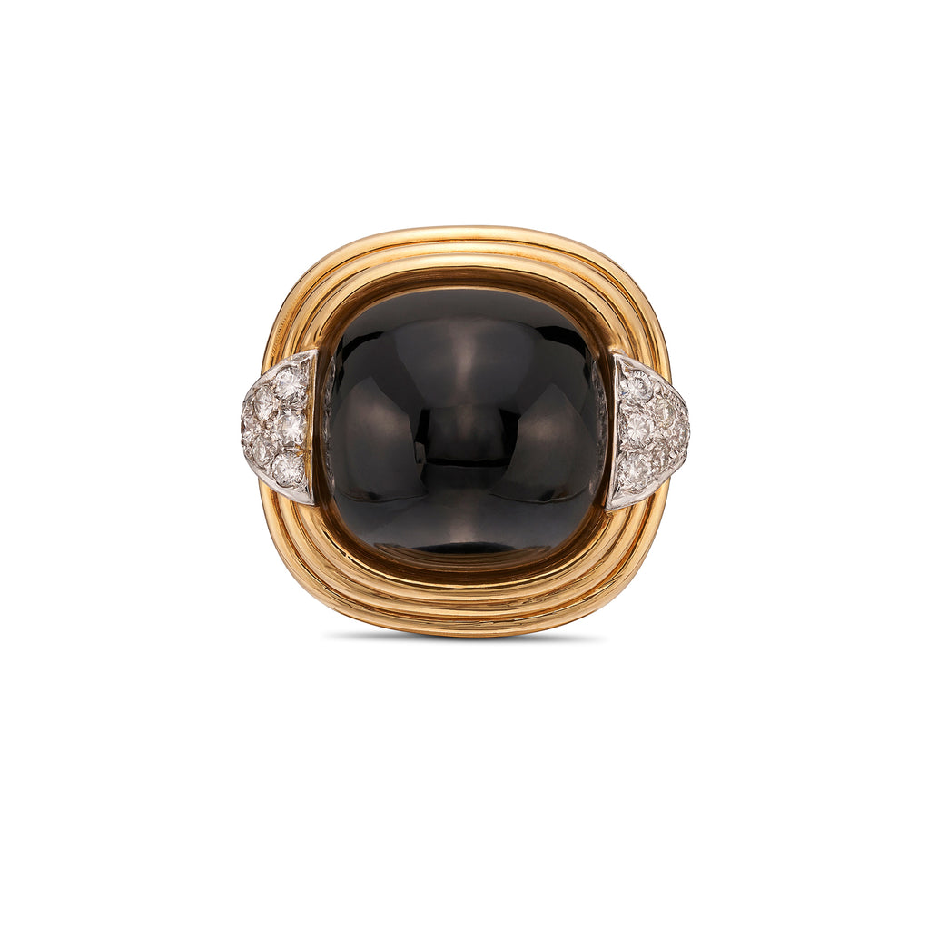 Trio 18k Yellow Gold, Onyx & Diamond Ring