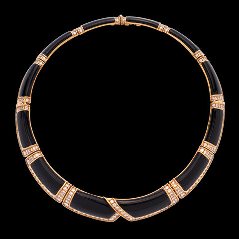 Bold 18k Yellow Gold Onyx & Diamond Choker