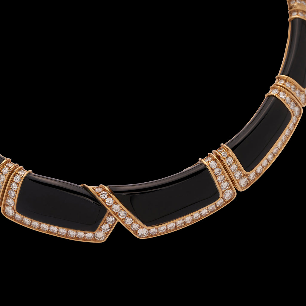Bold 18k Yellow Gold Onyx & Diamond Choker