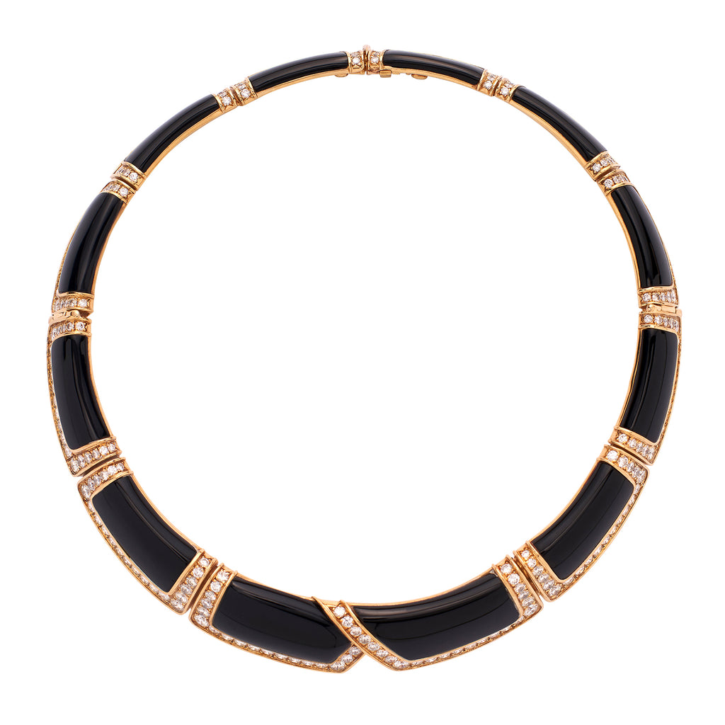 Bold 18k Yellow Gold Onyx & Diamond Choker