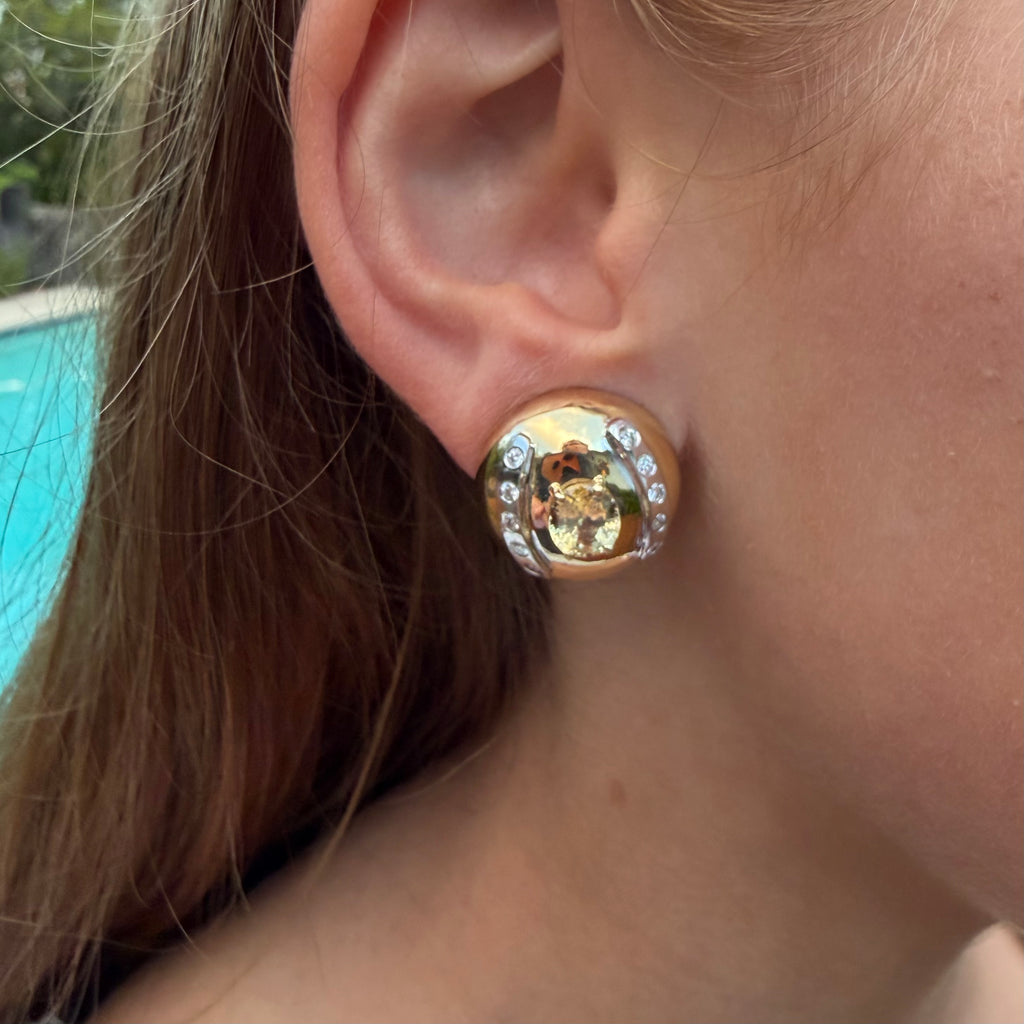 14k Yellow Gold, Sapphire & Diamond Bombe Clip Earrings