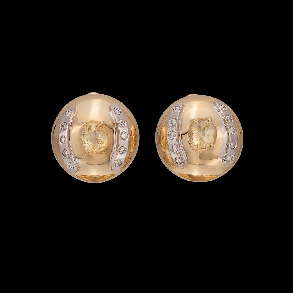 14k Yellow Gold, Sapphire & Diamond Bombe Clip Earrings