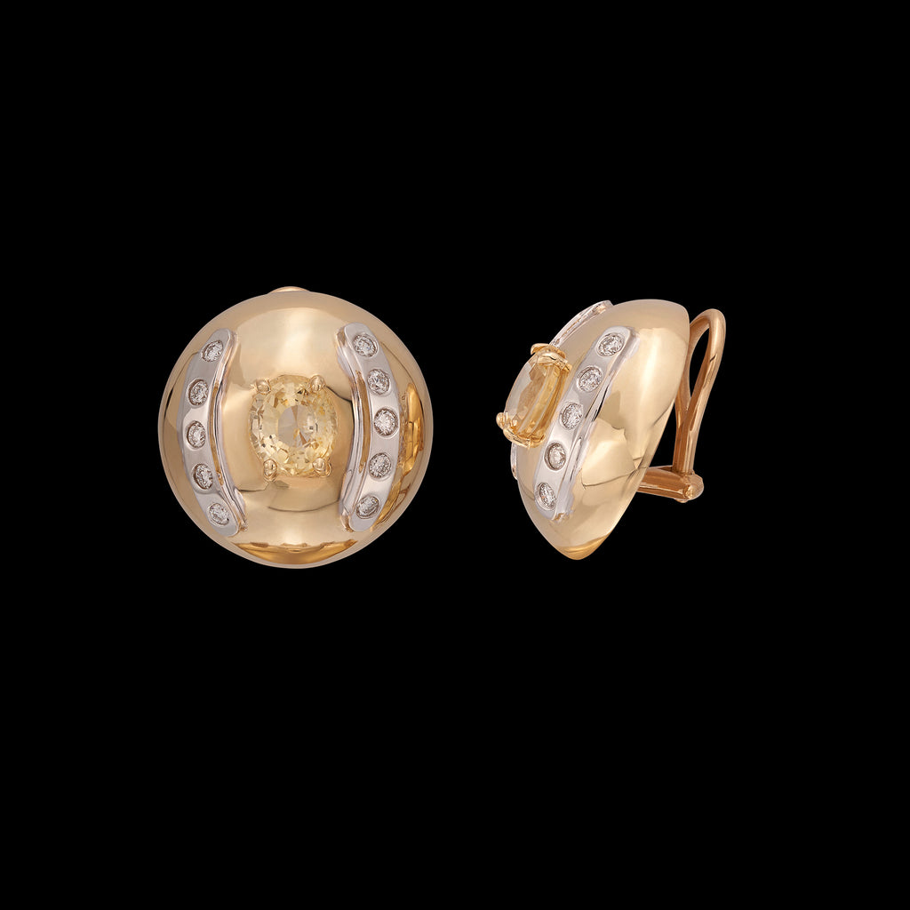 14k Yellow Gold, Sapphire & Diamond Bombe Clip Earrings