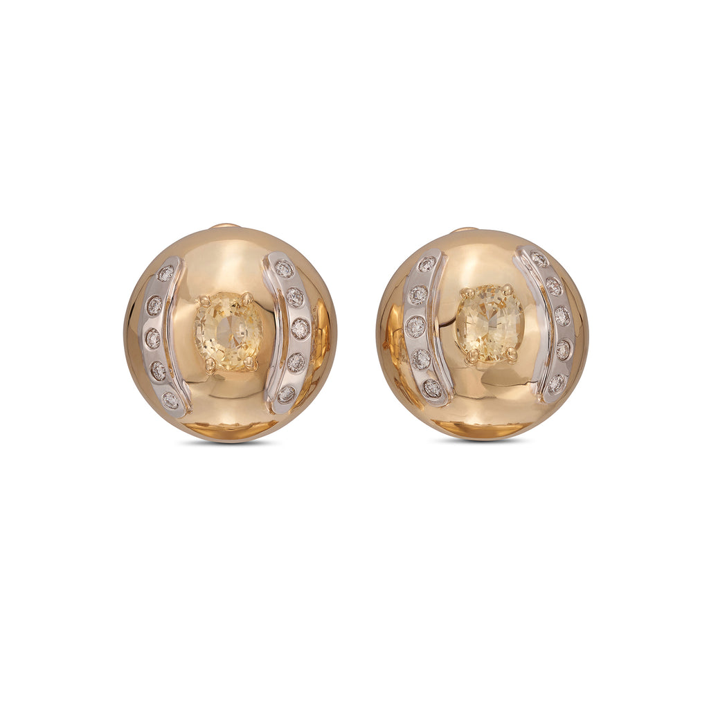 14k Yellow Gold, Sapphire & Diamond Bombe Clip Earrings