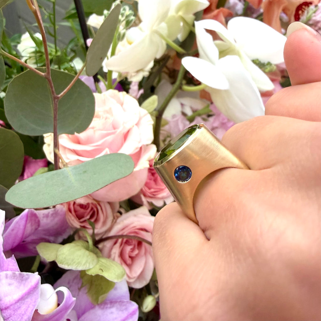 Peridot, Sapphire, Diamond & 18k Yellow Gold