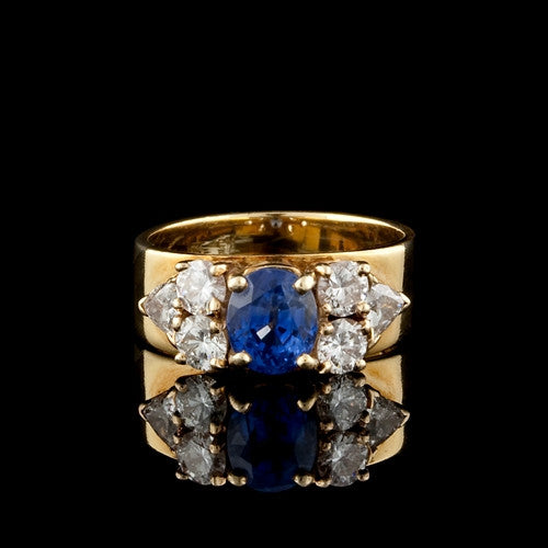 1.00ct Oval Sapphire, Diamond 18KT Ring