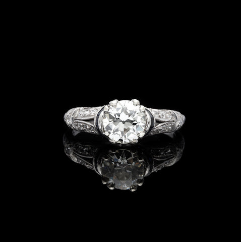 Hand Engraved Estate Diamond & Sapphire Engagement Ring