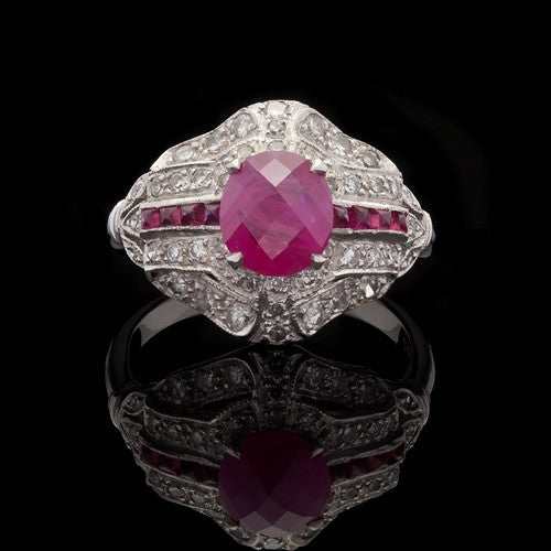 18Kt Deco Style Ruby & Diamond Ring