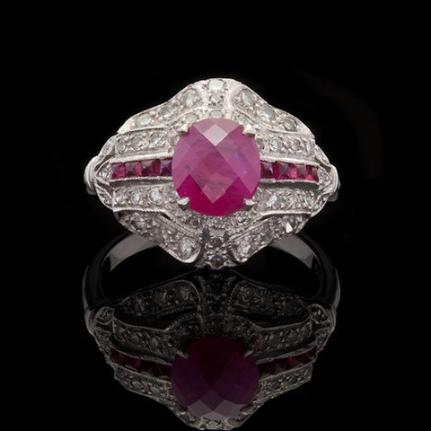 18Kt Deco Style Ruby & Diamond Ring