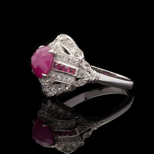 18Kt Deco Style Ruby & Diamond Ring