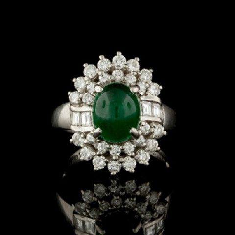 2.50ct Cabochon Emerald, Diamond Ring