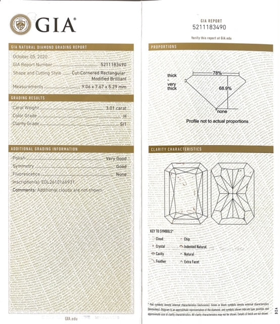 GIA 3.01ct H/SI1 Radiant-Cut Loose Diamond