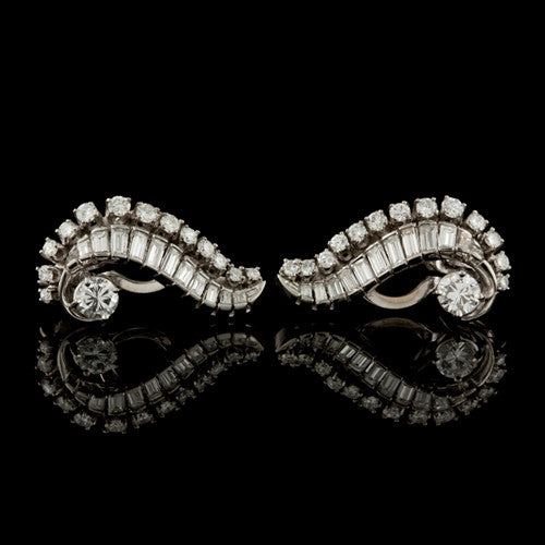 3.30ct tw Diamond Leaf Platinum Earclips1