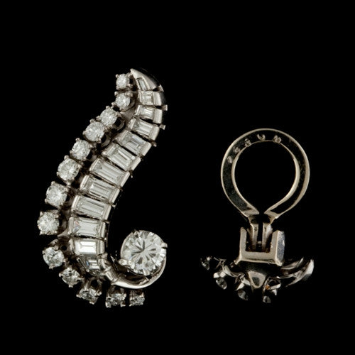 3.30ct tw Diamond Leaf Platinum Earclips2