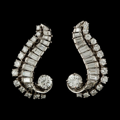 3.30ct tw Diamond Leaf Platinum Earclips