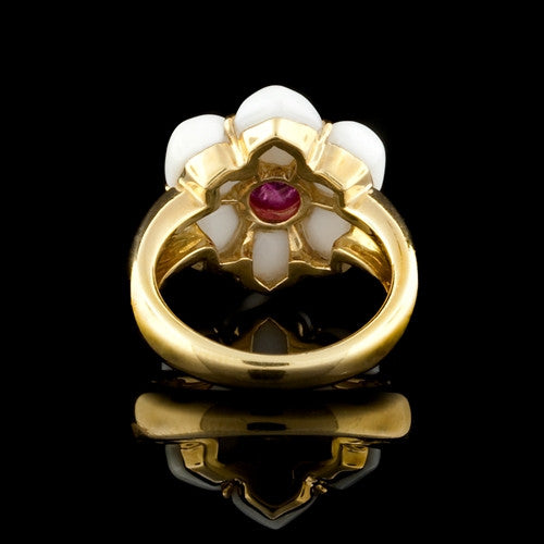 Carved White Flower & Tourmaline Ring