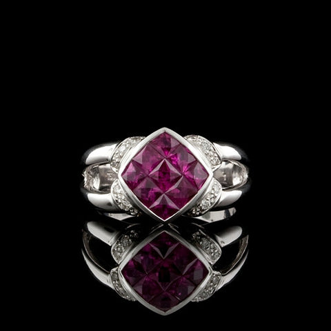Diagonal Ruby & Diamond Design 18KT Ring