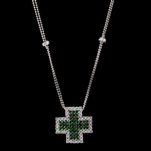Tsavorite and Diamond Cross Necklace